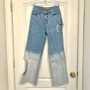CHUU5kg Distressed Ripped Ombre Wide Leg Jeans Light Wash High Waist Y2K Size 27
